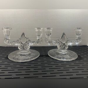 Vintage New Martinsville clear glass double-arm candle holder teardrop pattern
